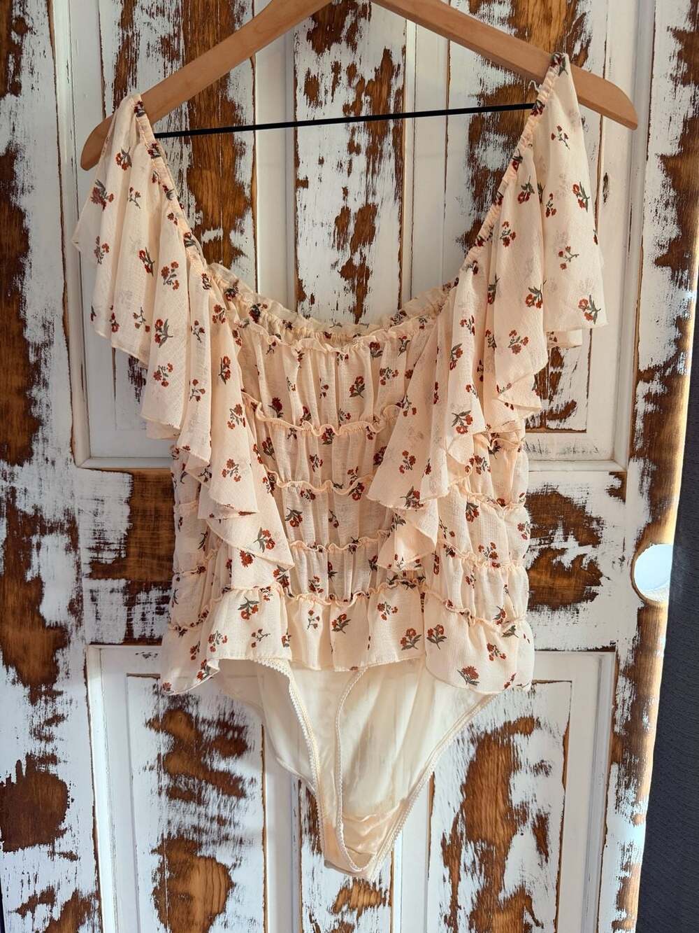 Intimately Free People Juliet Ruffle Sheer Floral Bodysuit Coquette Boho Romance - Picture 3 of 6